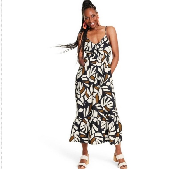 Target Dresses & Skirts - NWT Tabitha Brown - Women's Neutral Botanical
Print Tie-Front Midi Size L